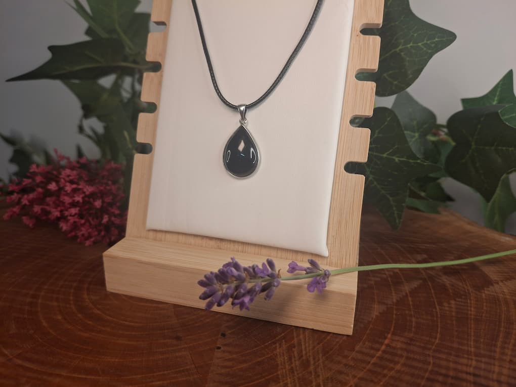 Collier serti obsidienne œil céleste