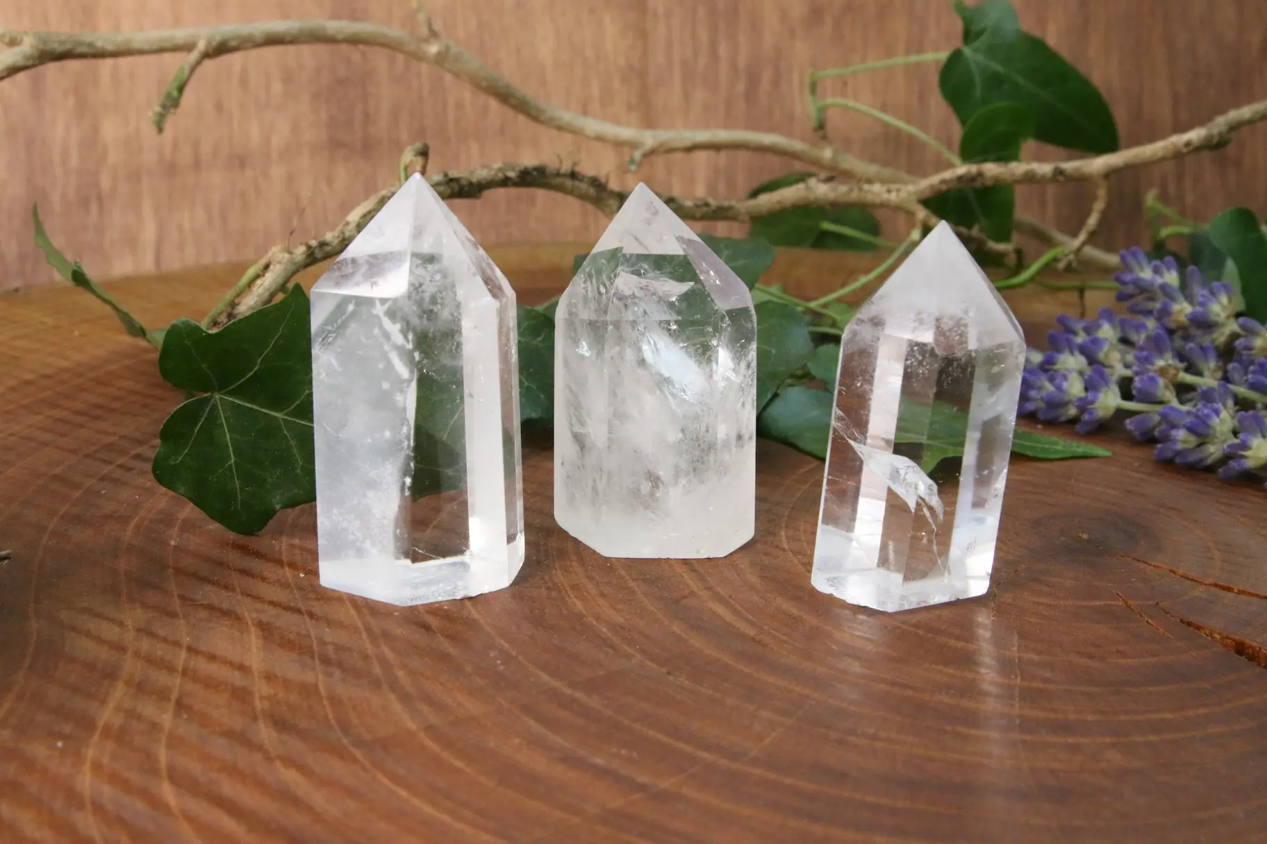 cristal de roche pointe polie sur bois